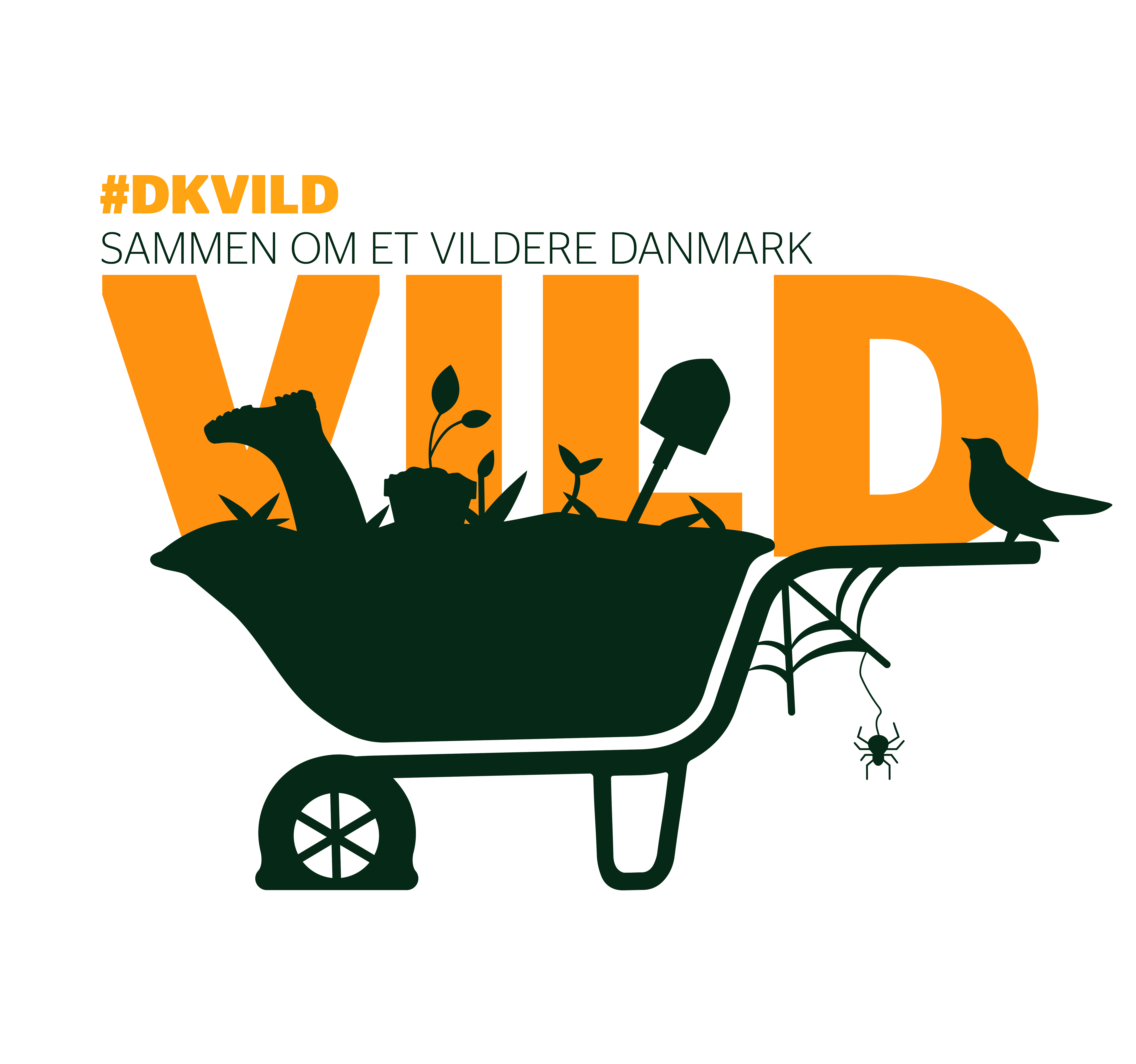Logo for Miljøministeriets kampagne 'Sammen om et VILDERE Danmark'